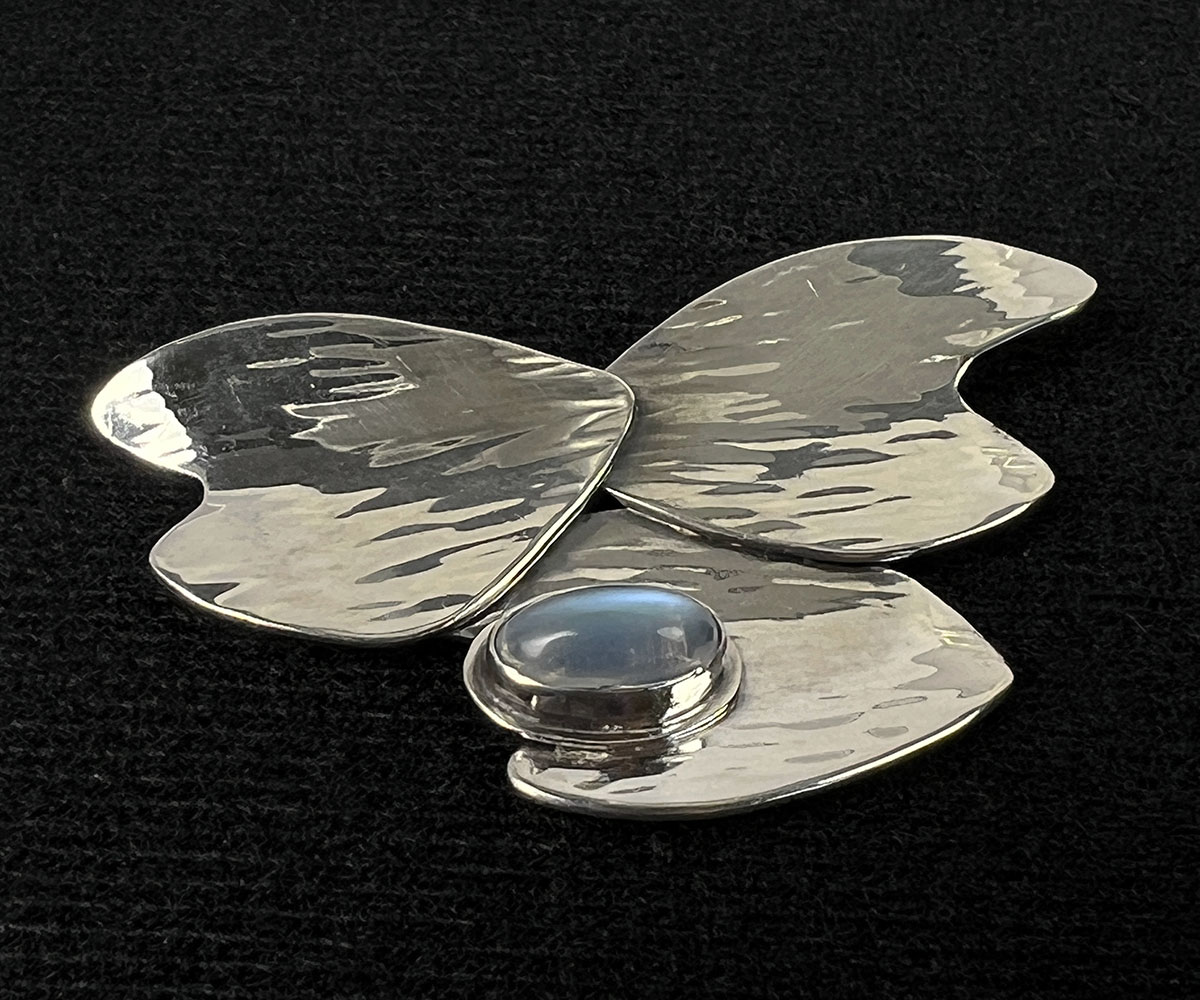Modernist Sterling and Moonstone Brooch by Luella C. Schroeder