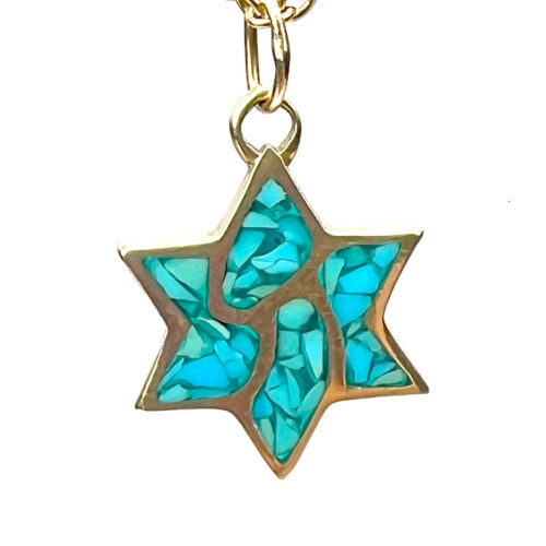 17283FGoldTurquoiseStarofDavidPendant