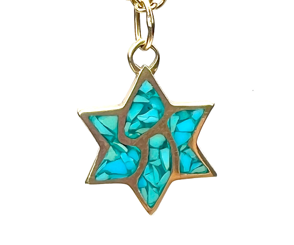 17283FGoldTurquoiseStarofDavidPendant