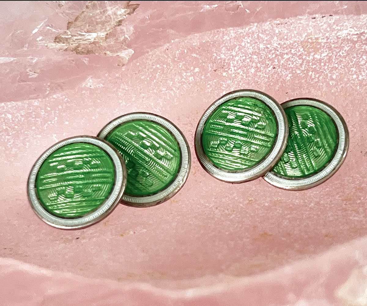 Vintage Sterling Enamel Guilloché Double Sided Cufflinks